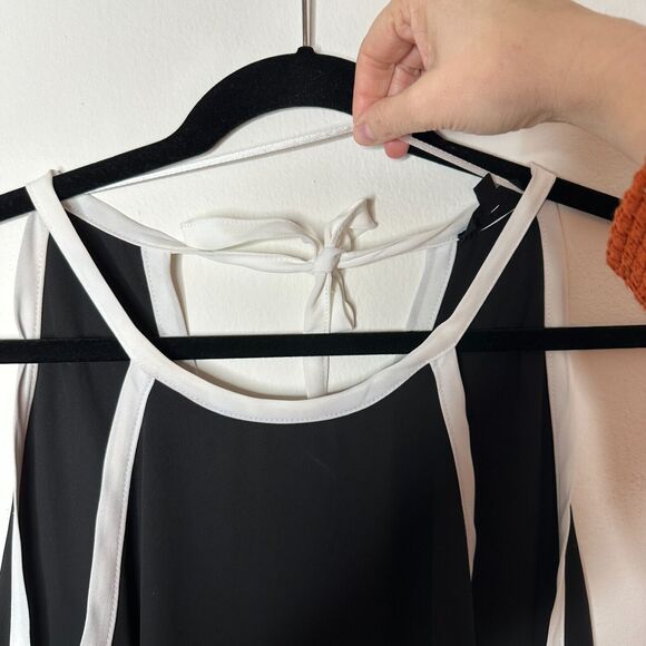 FATE Black & White Lined Stripe Tie Side Back Flowy Halter Blouse Top Small - Picture 3 of 12
